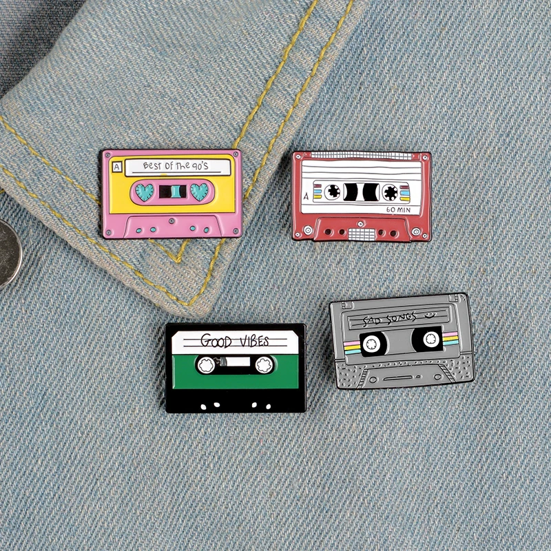 Retro Music Tape 90's Brooches Pins GOOD VIBES,SAD SONGS,BEST OF THE 09'S pin Lapel Denim Jewelry Creative for music lovers Gift