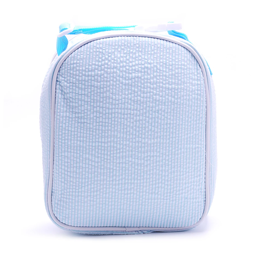 

New Portable Seersucker Kids Lunch Box ,Monogramable Seersucker School Food Carrier With Short Handle DOM109344