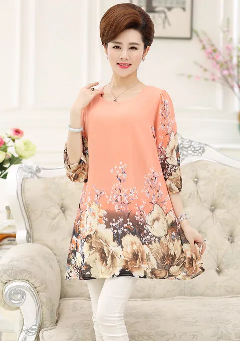 Blusa Femininas летние женские топы, шифоновые рубашки для мамы Плюс Размер Летняя Блузка женская одежда пуловер WF182