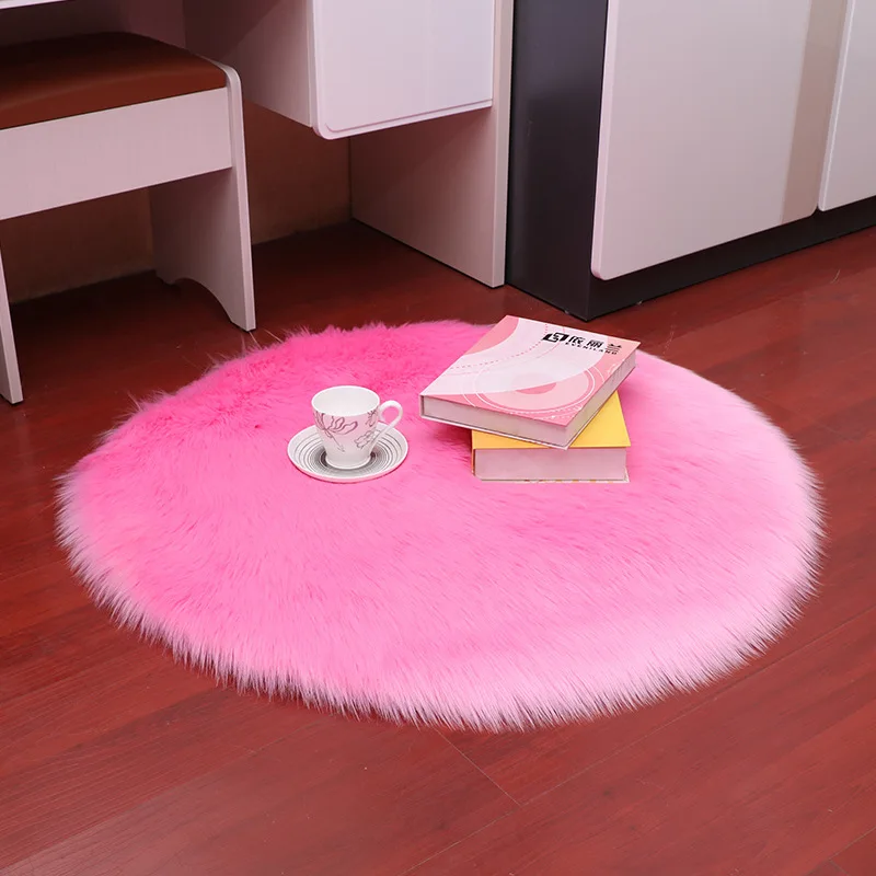 Round Imitation Sheepskin Rug Bedroom Mat Plush Carpet Area Rugs Sofa Office Cushion Bath Room Fluffy Mats Hairy Fur Rugs 1piece