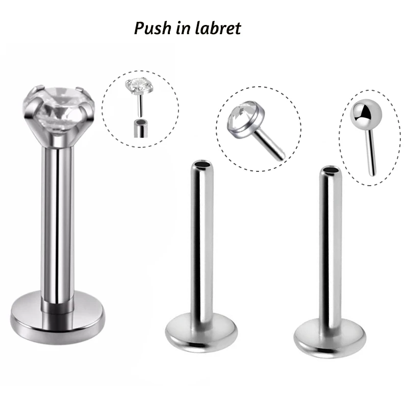 2Pcs 316L Steel 18/16G Threadless Push in Labret Stud CZ Helix Ear Tragus Cartilage Earring Labret Lip Ring Body Pircing Jewelry - Image 5