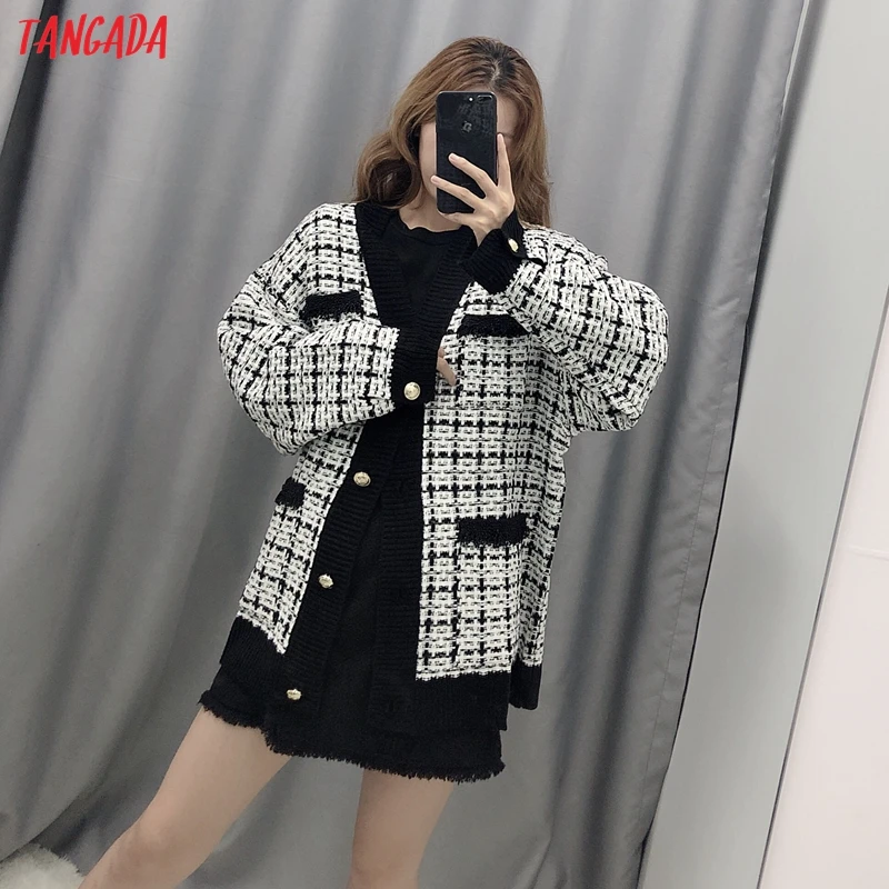 Beste Tangada 2019 Winter vrouwen losse lange gebreide jas pocket Lange Mouw knoppen Overjas dames jassen uitloper BE33