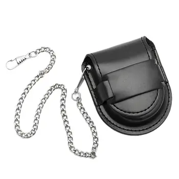 

Vintage Leather Chain Pocket Watch Holder Storage Case Box Black