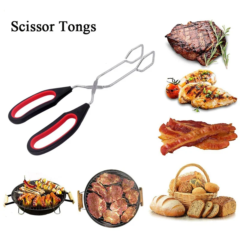 

BBQ Tools Stainless Steel Tongs Scissors Type Grilled Food Clip Barbecue Accessories Portable Tongs Outdoor Kitchen Gadget
