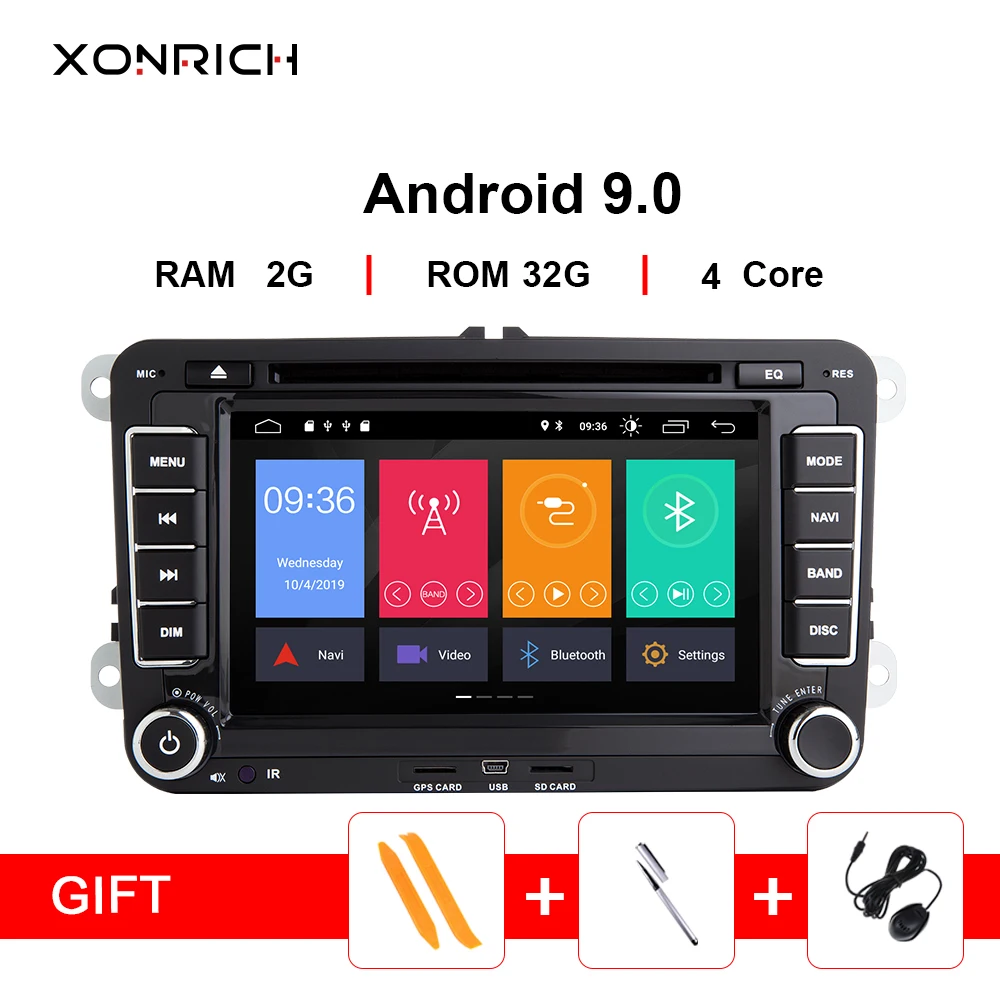 2 din Android 9.0 Car DVD Player GPS Navigation For Amarok Volkswagen VW Passat b6 Polo Skoda Octavia Tiguan golf 56 seat leon | Автомобили