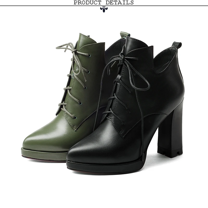 EGONERY/Новинка; модные пикантные женские ботильоны с острым носком на молнии сбоку; обувь на высоком каблуке; коллекция года; модельные ботинки на платформе со шнуровкой