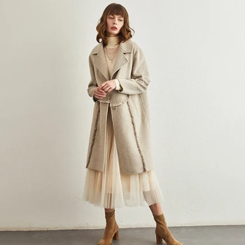 

100% cashmere coat women spring winter 2020 double faced woolen coat women's long high-end Hepburn zero cashmere wool coat trend