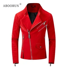 ABOORUN мужские панк кожаные куртки обтягивающие мотоциклетные кожаные куртки брендовые бархатные байкерские пальто для мужчин