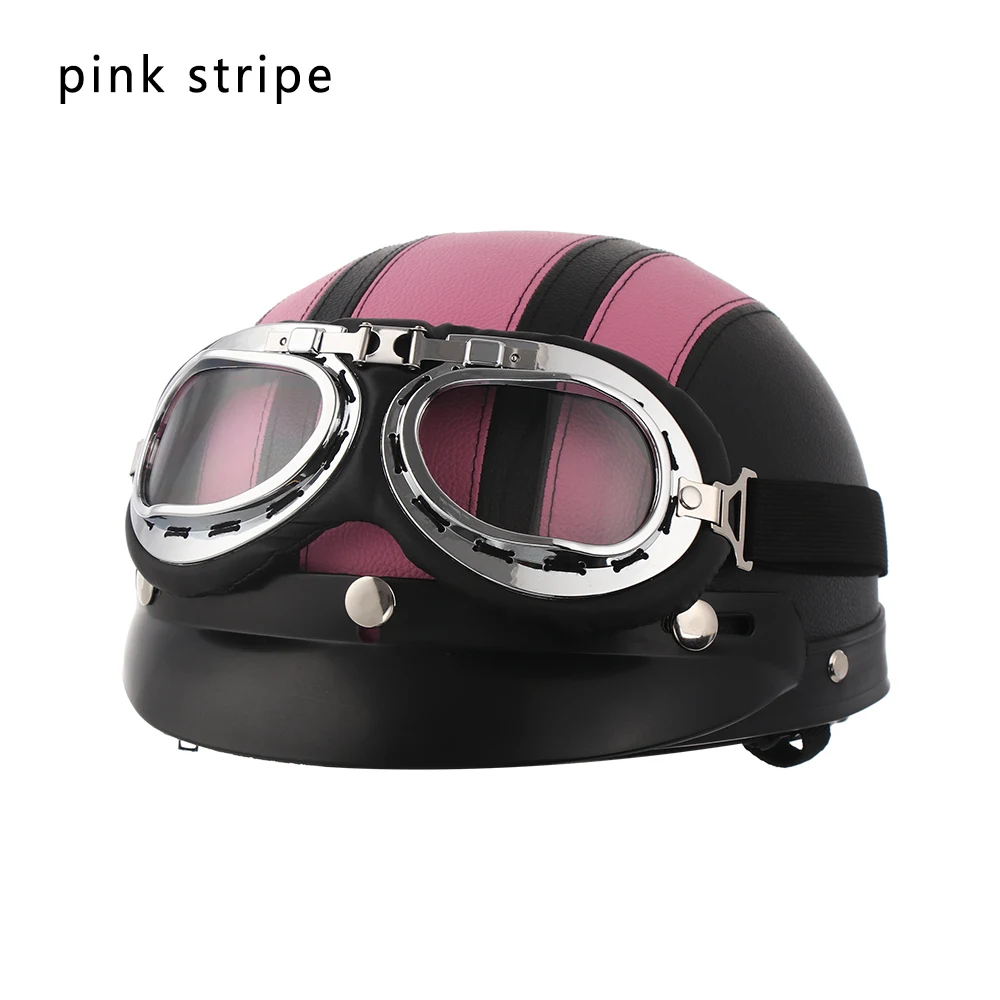 Pink Stripe Ретро стиль козырек для мотоцикла УФ очки шлем для скутера открытым лицом защитные шестерни шлем мотокросса шлем аксессуары для мотоциклов - Цвет: Pink Stripe