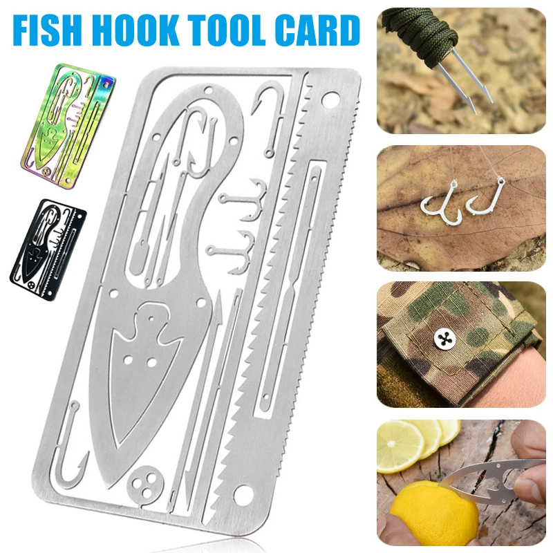 Multifunction Camping Survival Tool Fishing Hook Card Hunting Emergency Tool 1x