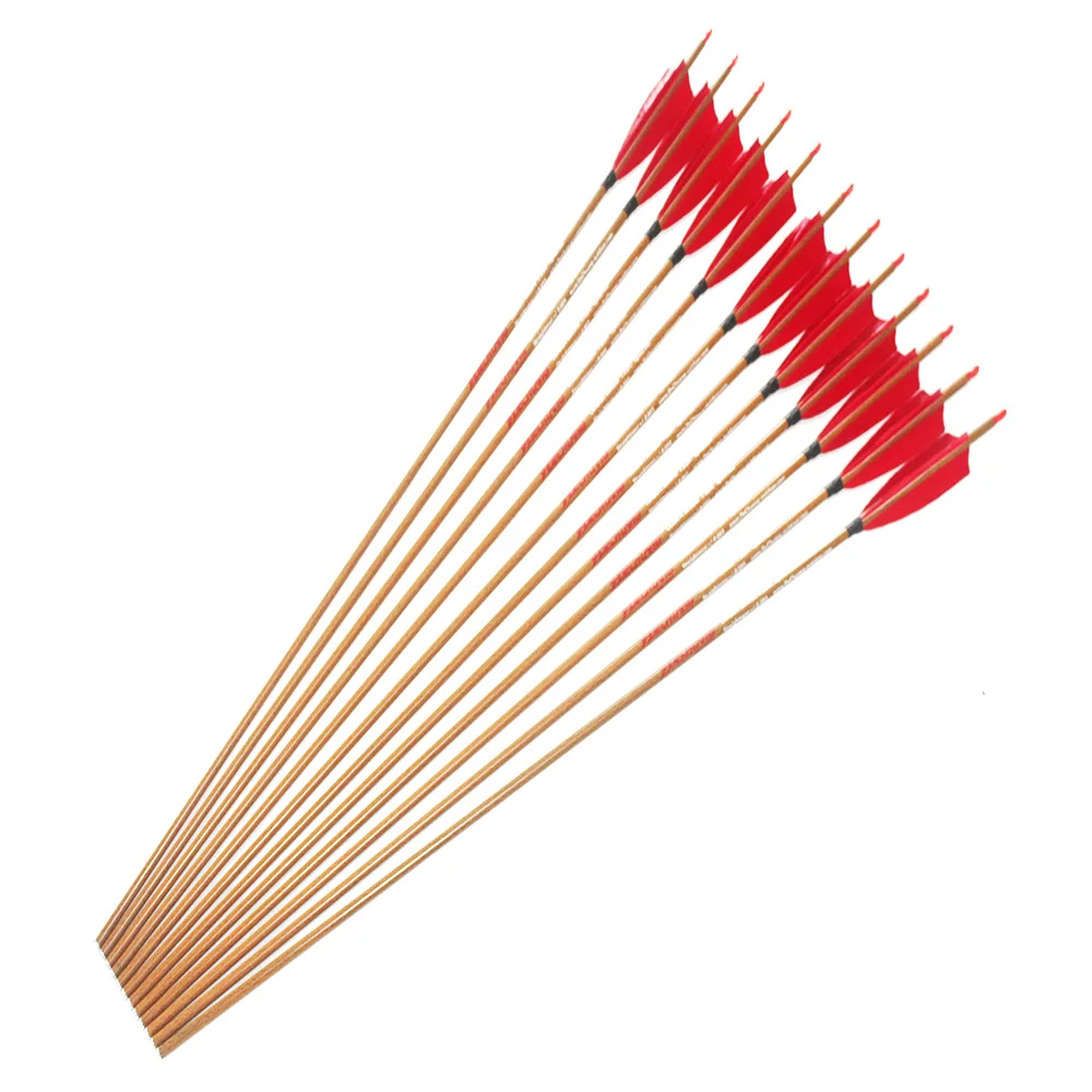 

12pcs Carbon arrows wood skin arrow shafts Spine400 500 600 5"Turkey fletching 100gr arrowhead for traditional bow archery