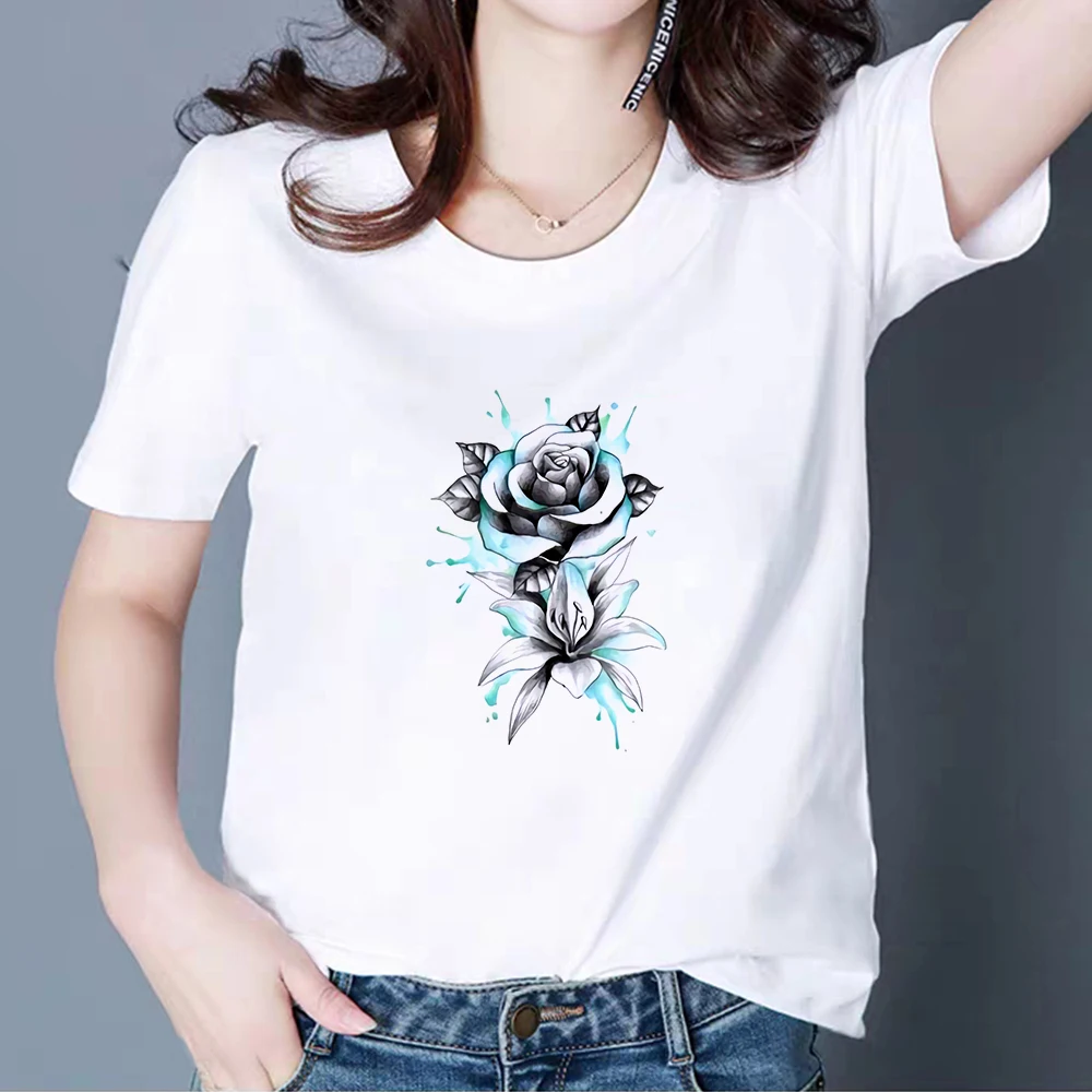 

New T shirt Female Delicate Fascinating Top Tattoo Designs Vestidos Casual T-shirt Harajuku Elegant Pretty Print Summer Tshirt