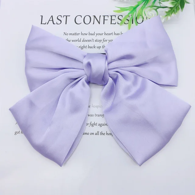 Fashion Ribbon Hairgrips Big Large Bow Hairpin For Women Girls Satin Trendy Ladies Hair Clip New Cute Barrette Hair Accessories Light purple