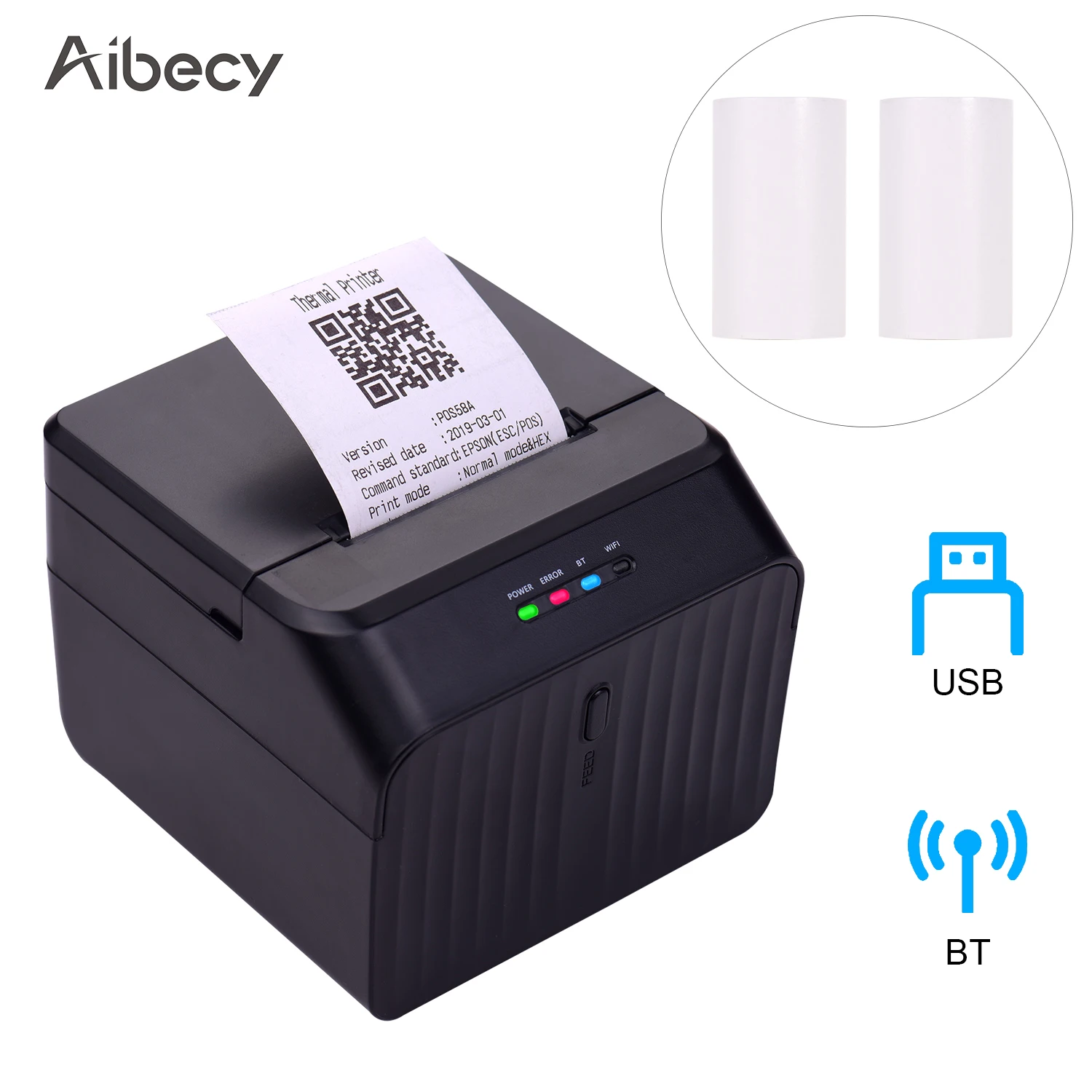Aibecy Настольный 58 мм термочековый принтер проводной штрих кода USB соединение с 2