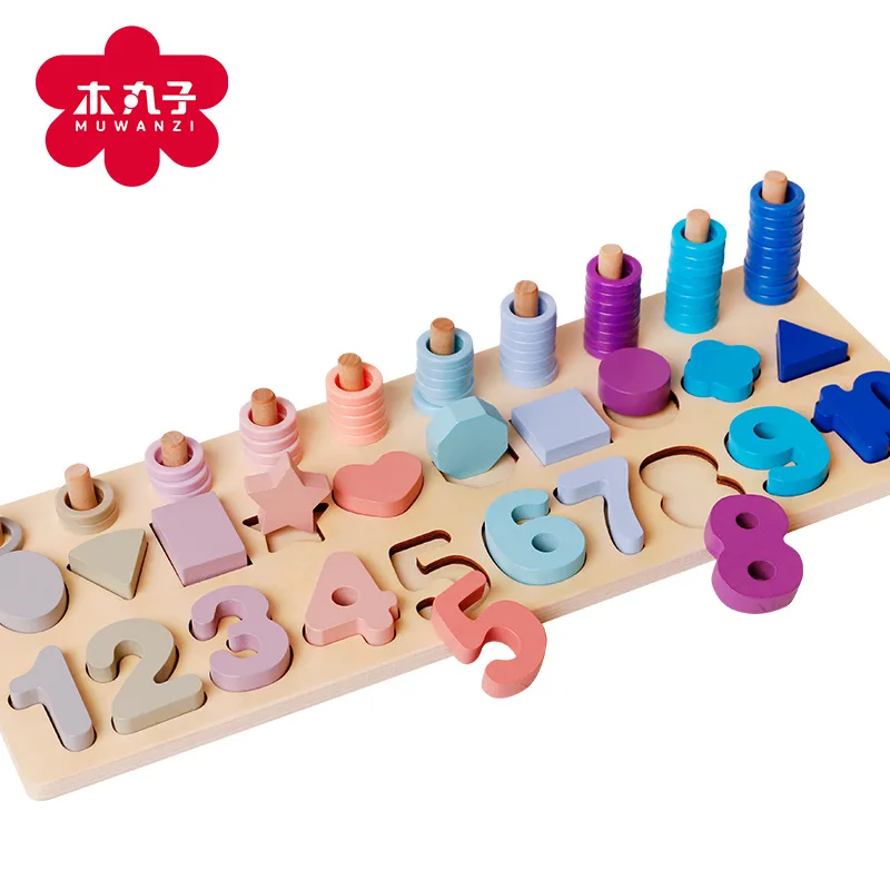 

Wooden Macarons Kindergarten Teaching Aids with Numbers Shape Three-in-One Numbers Board Educational CHILDREN'S Toy