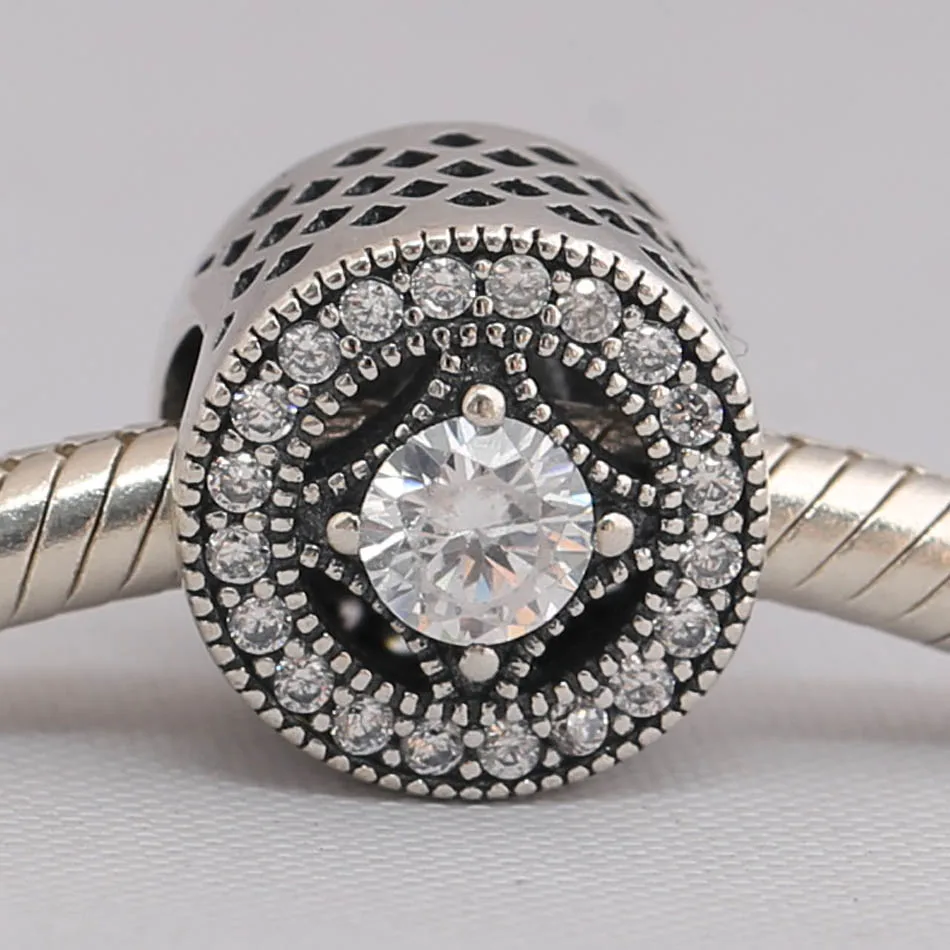 

Authentic S925 Sterling Silver Bead DIY Jewelry Vintage Allure Charms fit Pandora Bracelet Bangle Pave Crystals Clear CZ