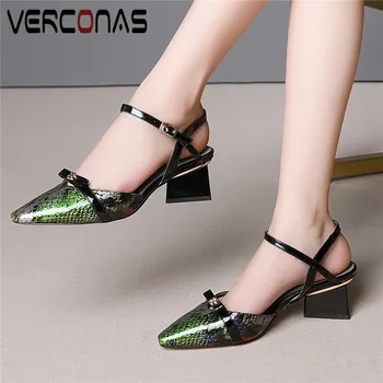 

VERCONAS Women 2020 New Arrival Pointed Toe Sandals High Heeled Working Shoes Summer Genuine Leather High Quality Shoes Woman
