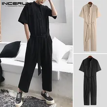 INCERUN, стильный мужской комбинезон-карго, штаны, джоггеры, уличная одежда, мешковатые,, комбинезоны с коротким рукавом, сплошной цвет, повседневный мужской комбинезон, S-5XL