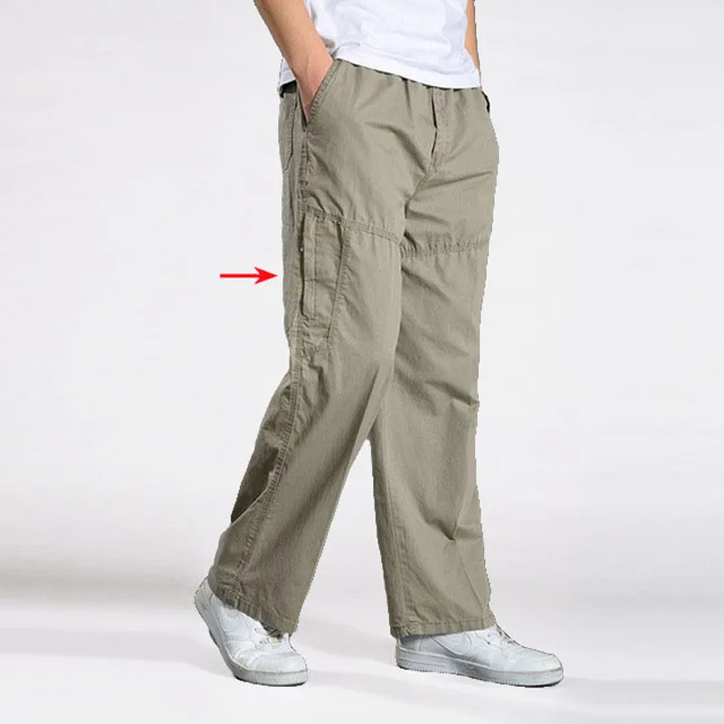Pantalones Cargo informales para hombre, pantalón largo holgado de combate  con múltiples bolsillos, cintura elástica, XL, 4XL, 5XL, 6XL, ZHAN DI JI,  PU - AliExpress