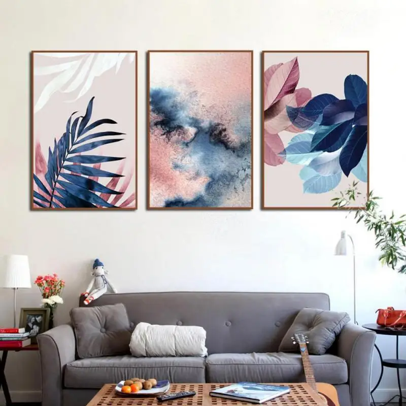 Abstract Plant Leaf Wall Art Watercolor Canvas Pictures Painting Blush Pink Decor Tropical Posters Paintings Room Home | Дом и сад