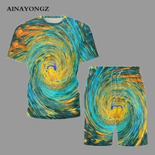 

Summer Trend Clothes Sets 2021 Youth Pop Tracksuit Men 2 Piece Set Hip Hop Swirl 3D Print Short Sleeve T-Shirt Shorts Suit Male