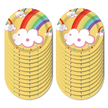 

24pcs Happy Birthday Party Colorful Rainbow Dessert Plates Baby Shower Party Decorations Disposable Tableware Kids Party Favors
