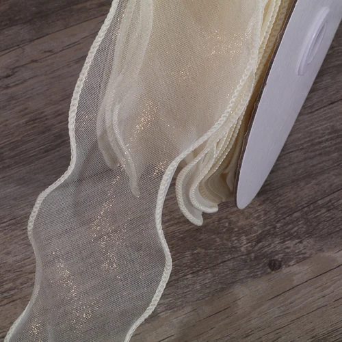 beige 25 ярдов/рулон) 5 см волнистая лента из органзы DIY для подарочных коробок на свадебную вечеринку упаковочная лента ручной работы для шитья и банта для волос аксессуары - Цвет: beige