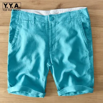 

Summer New Men Beach Shorts Solid Color Casual Linen Shorts Plus Size 4XL Comfortable Zipper Loose Fit Straight Short Pants