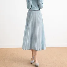 Pleated skirt women's long section spring and summer New Wild a-shaped stripe high waist temperament slim pleated skirt