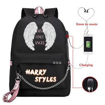 

Harry Styles MY ONLY ANGEL Women Backpack Usb Charge Laptop Backpack School Bag for Teenage Girls Travel Backpack Pink Bookbag