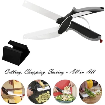 

Vegetable Cutter 2 in 1 Stainless Steel Kitchen Scissors With Cutting Board Chopper Fruit Vegetable Clever Cutter Kitchen Tools
