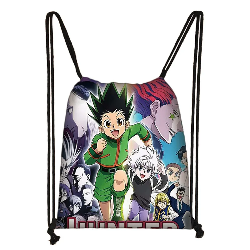 

Сумка на шнурке с принтом Hunter X Hunter для мальчиков и девочек, повседневный рюкзак для подростков, пляжные Подарочные мешки для книг