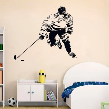 

Hockey Player Wall Sticker Sport Ice Floorball Wall Decal for Sofa Bedroom Living Room Kids Self Adhesive Vinyl Wall Decor HQ376