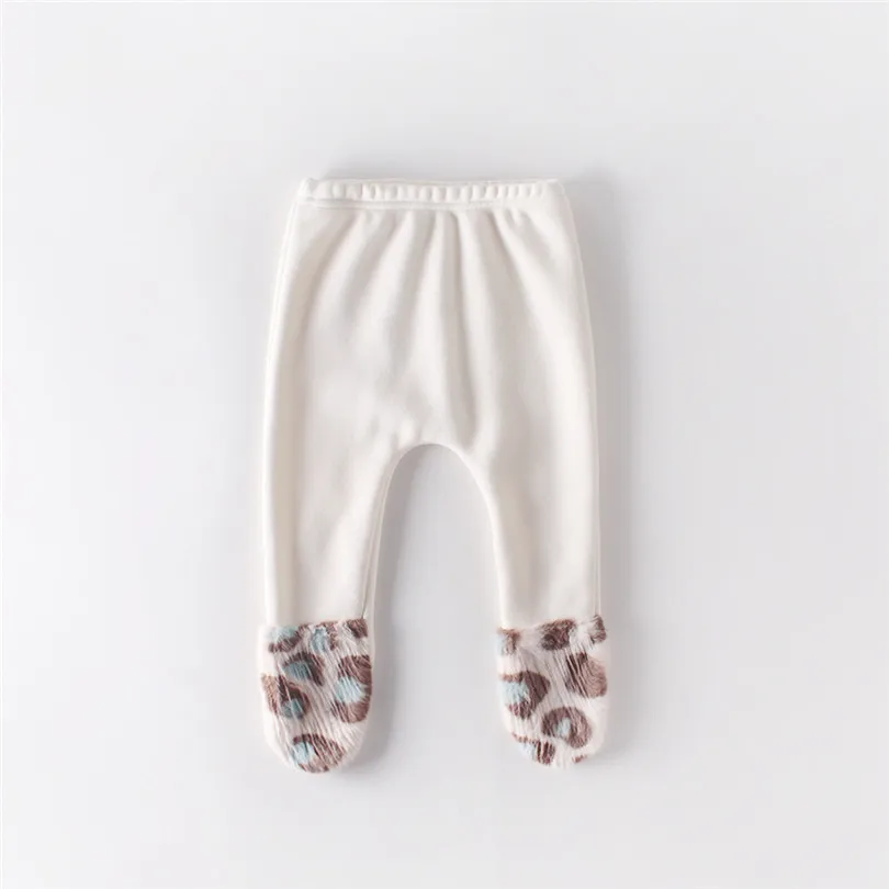 Штаны для новорожденных девочек; леопардовые леггинсы для малышей; Зимние флисовые брюки для малышей; Pantalones; детские леггинсы; штаны для малышей - Цвет: Бежевый