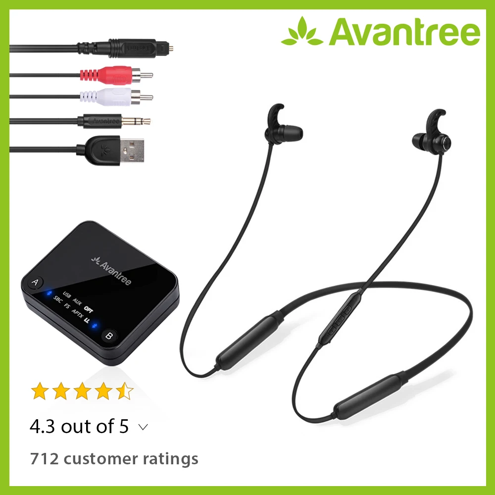 

Avantree Bluetooth transmitter Long Range dual link Wireless In-ear Headphones Transmitter Set for TV Watching No Delay