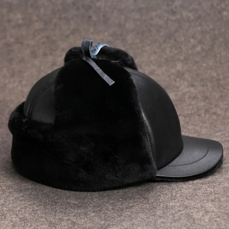 SILOQIN мужская шапка из натурального меха кожаные кепки зимний утепленный первый слой из овечей кожи; шапка бомбер для женщин среднего возраста, теплая, мужские и женские бейсбольные кепки, Hombre