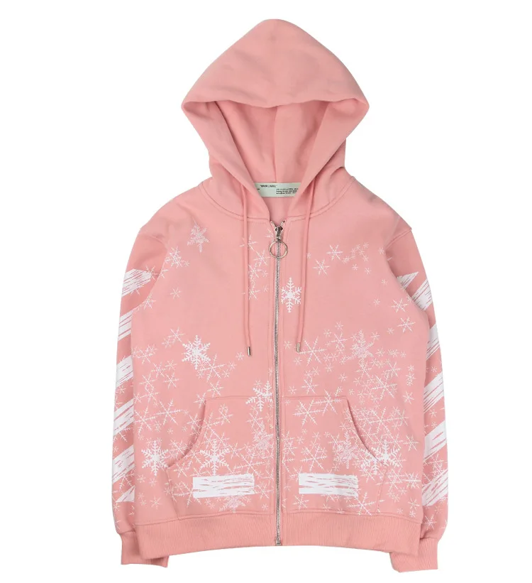 

Europe And America Popular Brand off Ow White Series Snowflake Double Arrow Couples Hoodie Autumn And Winter Zip-up Jacket