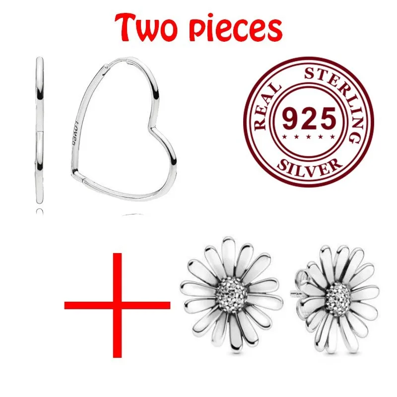 

100% 925 Sterling Silver Pan Earring Fashion Daisy And Heart Earrings For Women Wedding Gift Fashion Jewelry