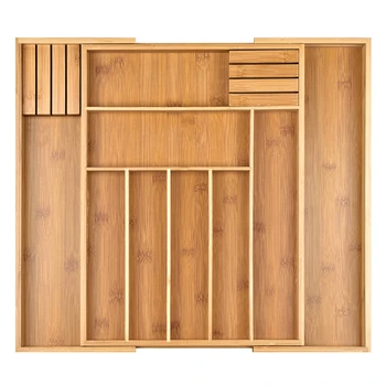 

7 to 9 Compartments Wooden Cutlery Tray for Drawer Extendable Adjustable Storage Box Tableware Organizer