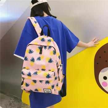

2pcs Set Girls Backpack Pineapple Pattern Mochila Mujer Large Capacity Student School Bag Lightweight Waterproof Travel Rucksack