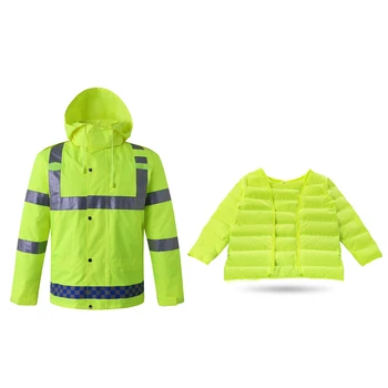 

Safety Rain Jacket with Down Jacket Waterproof Reflective High Visibility Traffic Jacket Reflective Safety Warning Clothing