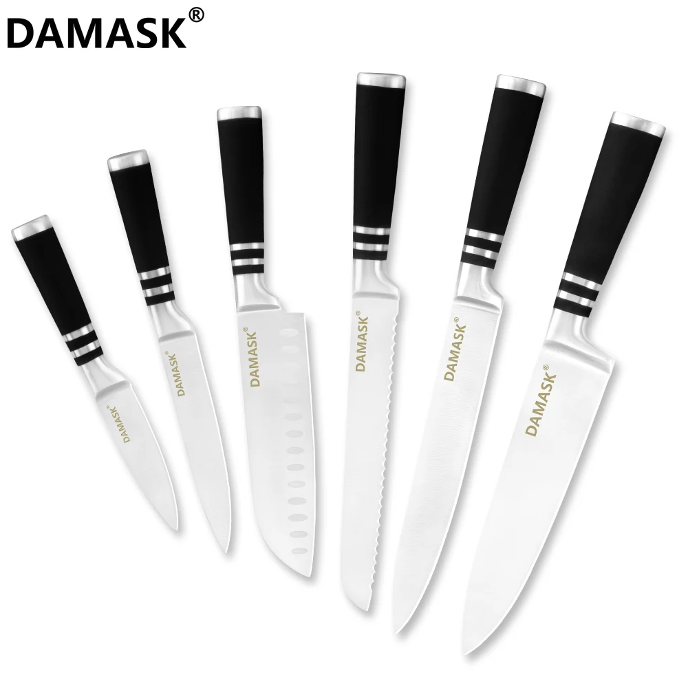 DAMASK Kitchen Knives Set Seamless Welding Steel Knife Paring Santoku Slicing Knives For Fish Meat Bread Veggie Chef Knife Set