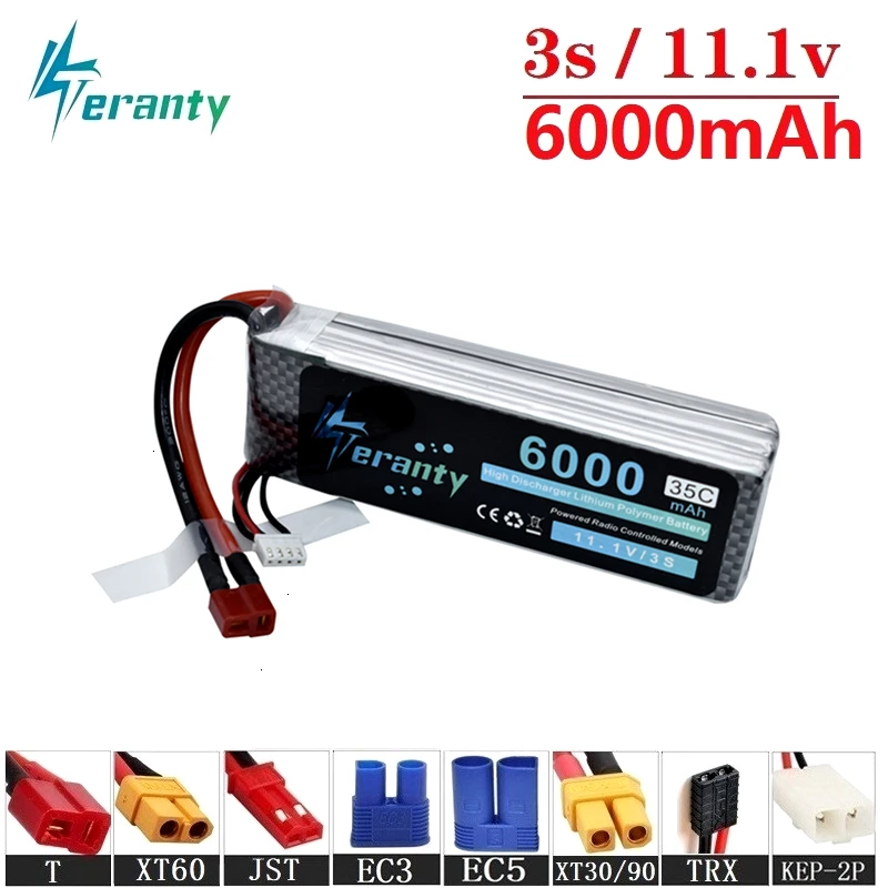 Teranty power 11,1 v 6000maH 35C Lipo аккумулятор для радиоуправляемого дрона, лодки, квадрокоптера, запасные части 3s 5200mah 11,1 v батареи T/XT60 разъем