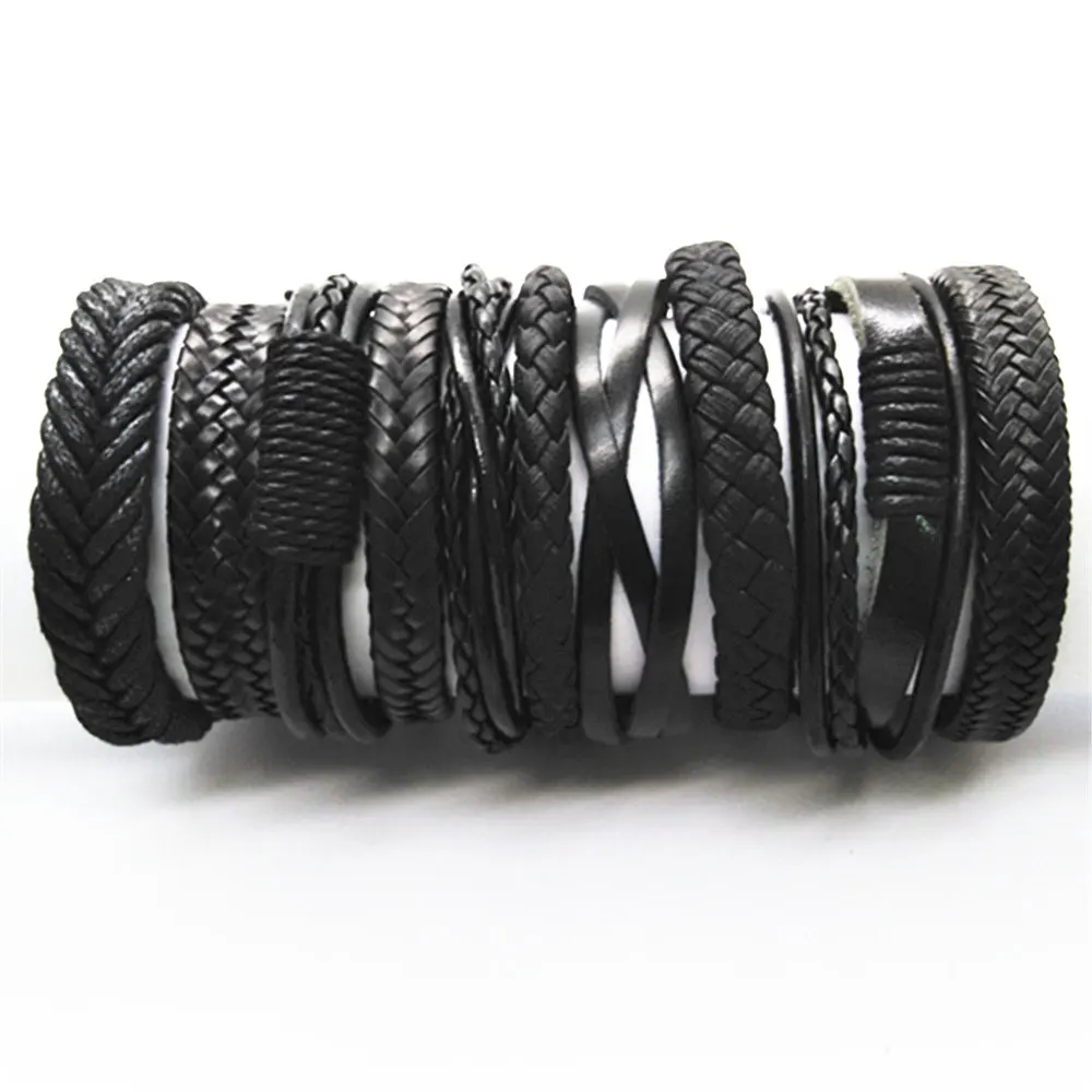 Hynsin Womens Bracelet Leather Bracelet for Men Charm Vintage Black Bracelet 10 Color Choose