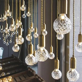 

Moder Simple Creative Personality Glass Ball Pendent Lamp Nordic Cafe Shop Bars Pendent Lights Project Kitchen Living Room Light