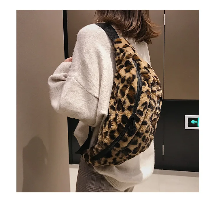 Женская сумка на грудь, зимний искусственный меховой пояс, сумка для женщин,, модные леопарды, зернистая поясная сумка для девочек, уличный стиль, плюшевые поясные сумки