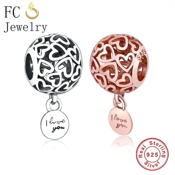 

FC Jewelry Fit Original Brand Charm Bracelet 925 Silver Rose Gold Heart Bead Making Spring I Love You Lock Dangle Berloque