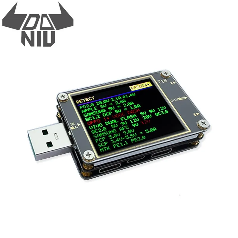 

DANIU T18-X6 USB Tester Voltage Current Voltmeter Meter HD Color QC4+ PD3.0 QC2.0/QC3.0 PPS Fast Charging Protocol Capacity Test