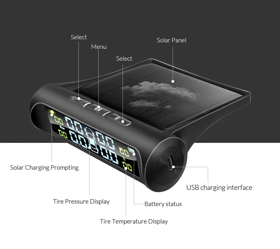 E-ACE K01/K02 TPMS автомобильная система контроля давления в шинах охранная сигнализация s давление в шинах цифровой дисплей Солнечная энергия