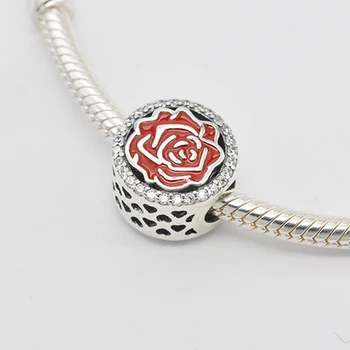 

Fit European Bracelets Belle Enchanted Rose Charms With Red Enamel 925 Sterling Silver Jewelry Charms Women